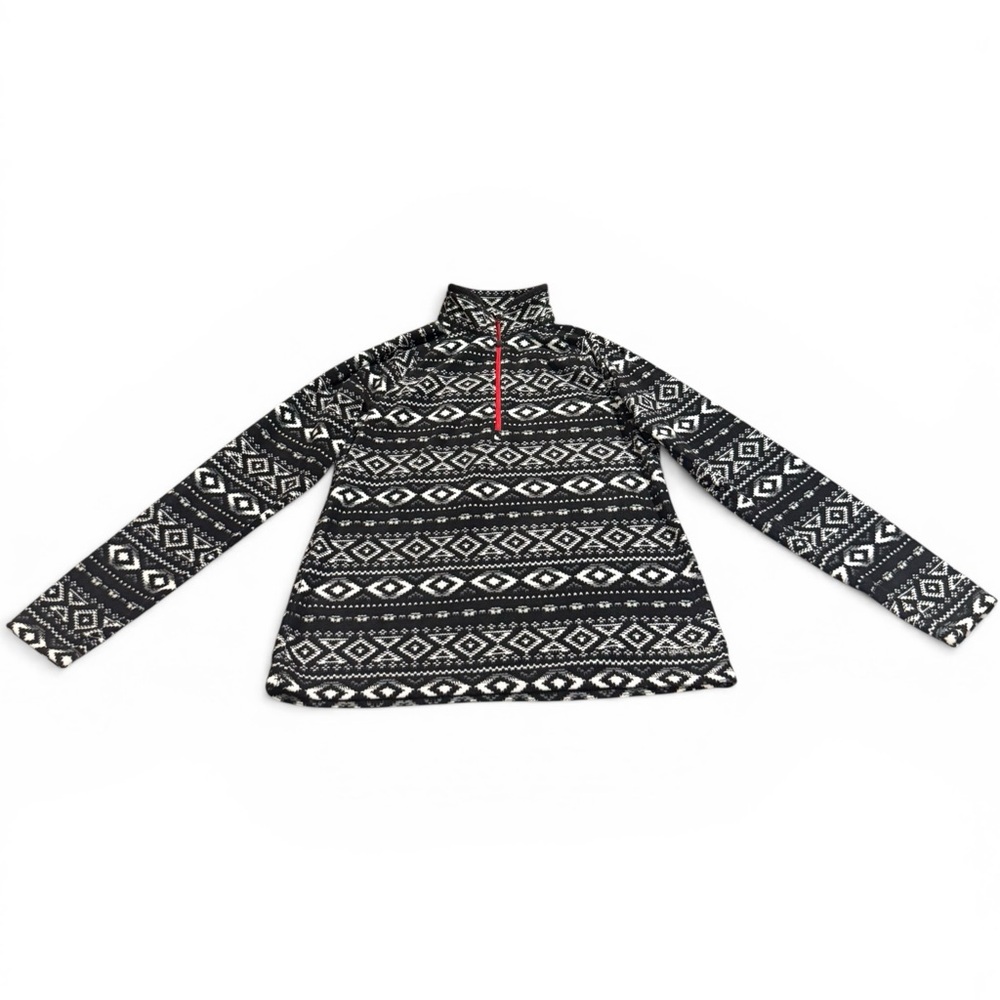 Eddie Bauer Large Fair Isle Fleece Pullover Quest Black White 1/4 Zip Cabin Warm - Picture 3 of 11